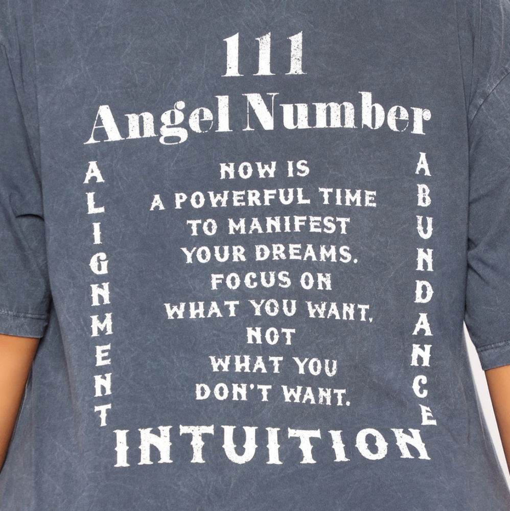👑111 Angel Number Tunic Top - Grey/Combo Oversized - Picture 3 of 4